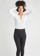 Katrina Henley Long Sleeve Thong Bodysuit(White,S/M)
