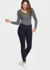Long Sleeve Shaping Bodysuit - 360Sculpt™ Cotton(Black & White Stripe,S/M)
