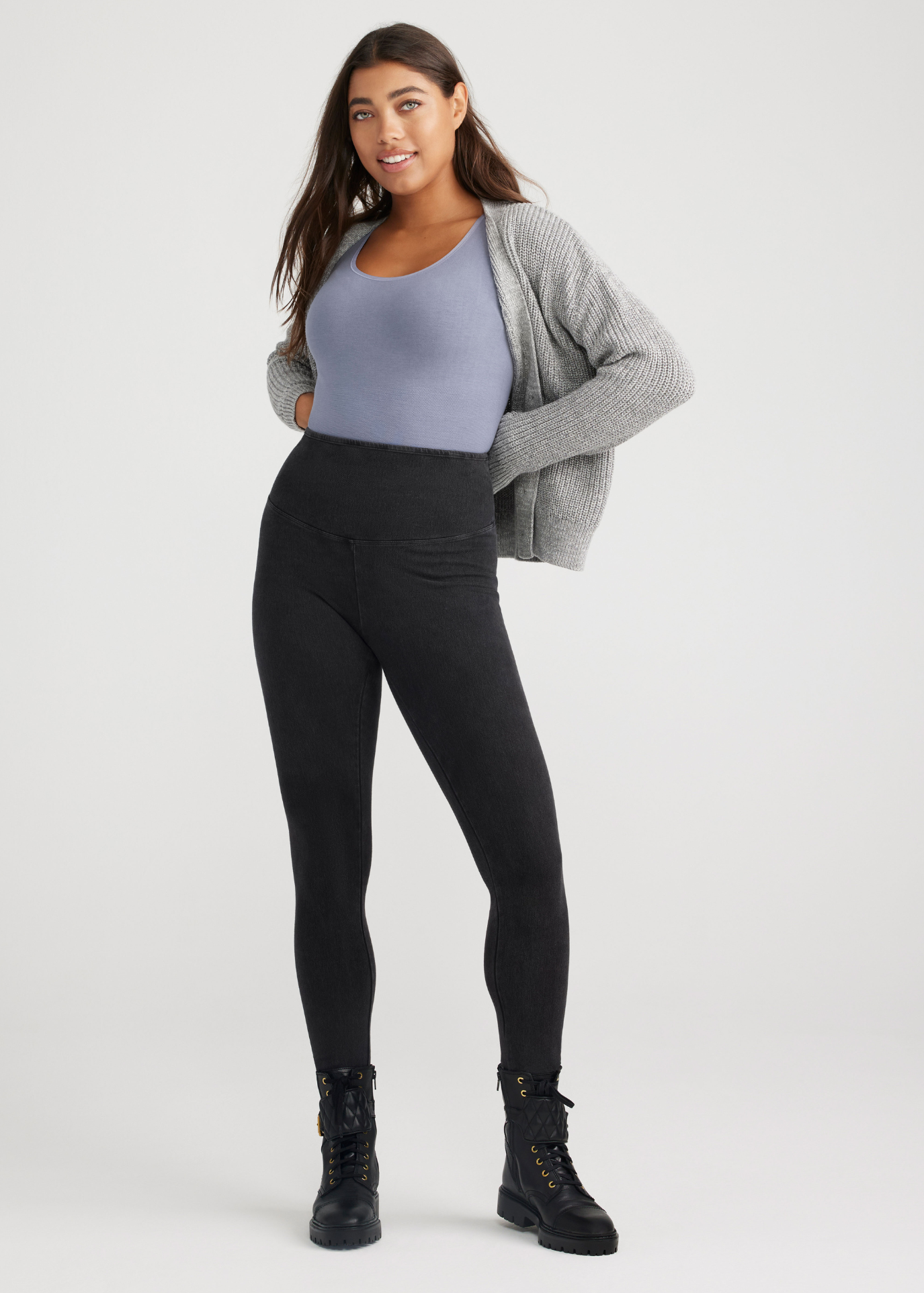 Long Sleeve Shaping Bodysuit - 360Sculpt™ Cotton(Folkstone Grey,S/M)