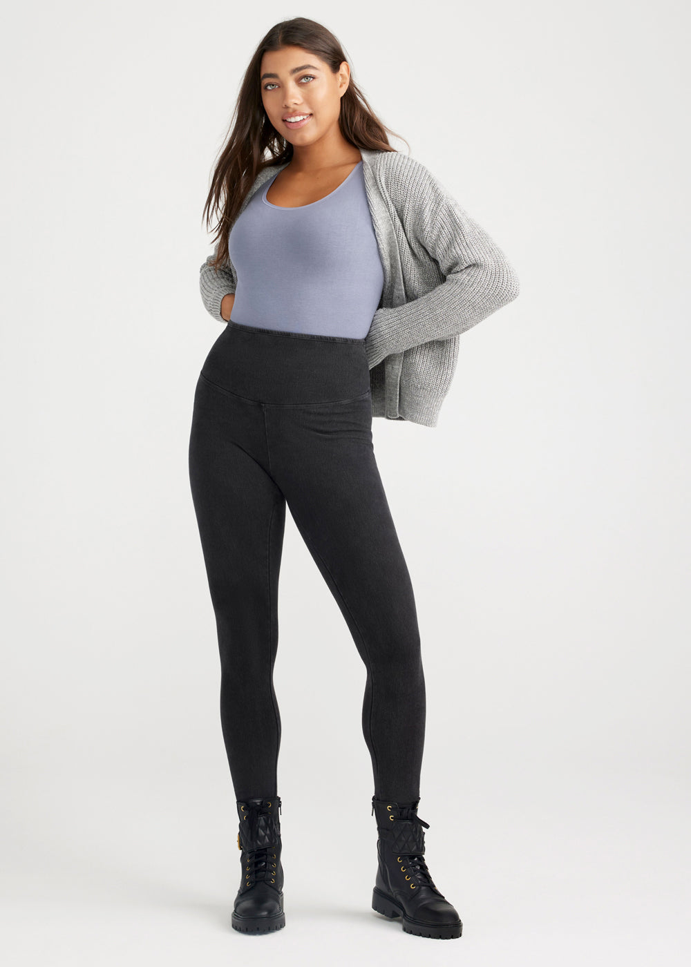 Long Sleeve Shaping Bodysuit - 360Sculpt™ Cotton(Folkstone Grey,S/M)