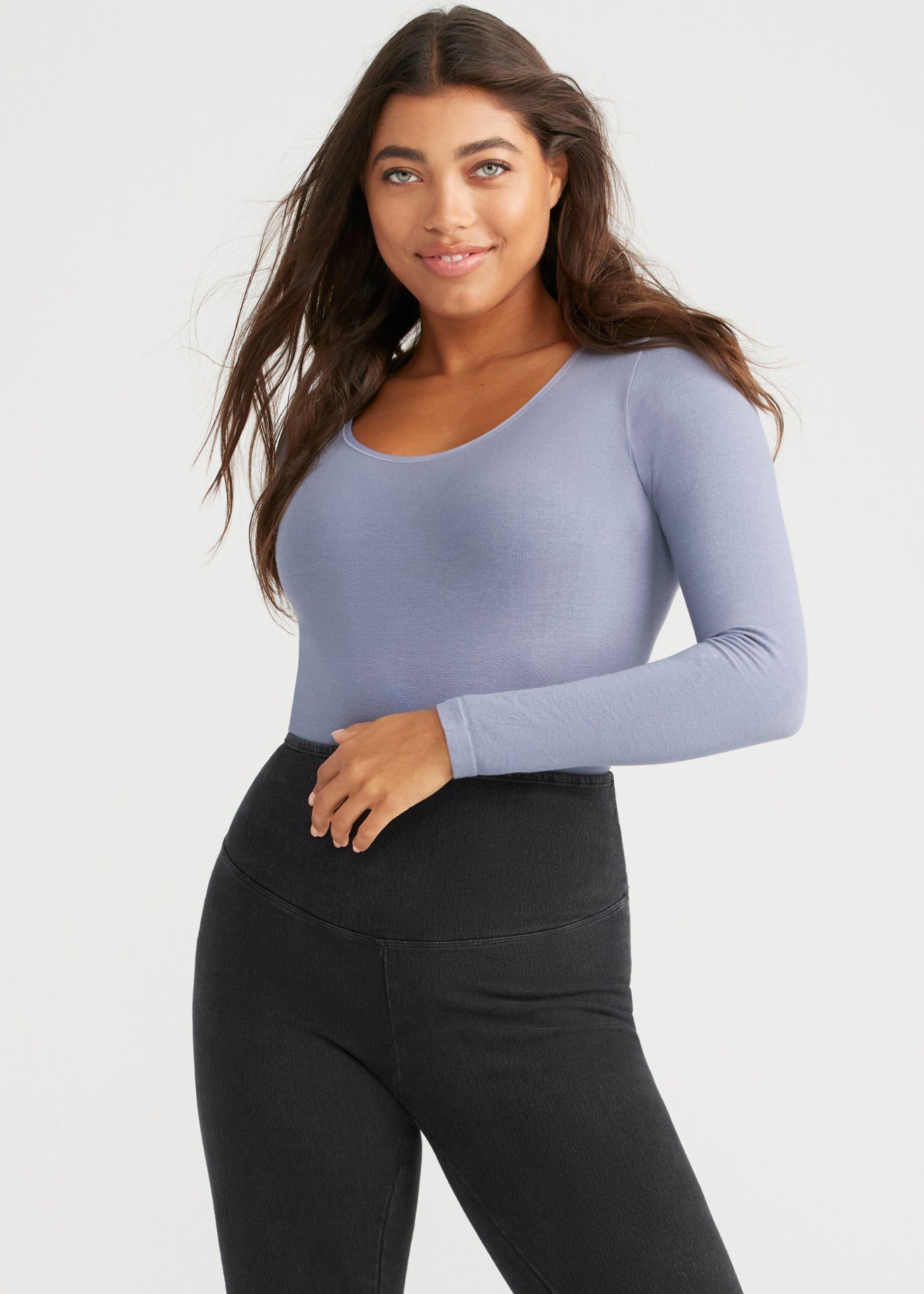 Long Sleeve Shaping Bodysuit - 360Sculpt™ Cotton(Folkstone Grey,S/M)