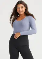 Long Sleeve Shaping Bodysuit - 360Sculpt™ Cotton(Folkstone Grey,S/M)