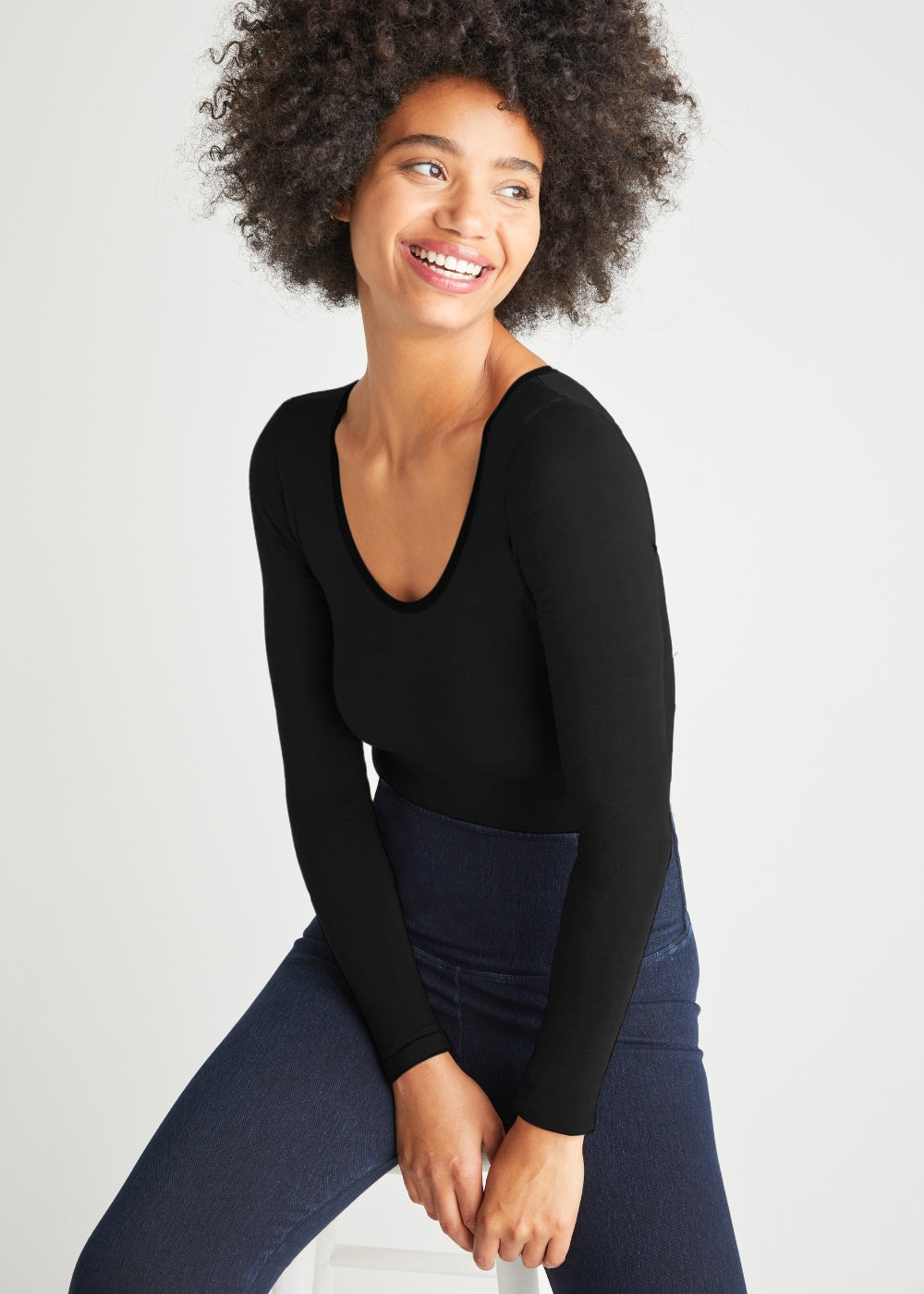 Long Sleeve Shaping Bodysuit - 360Sculpt™ Cotton(Black,S/M)