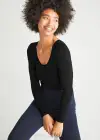 Long Sleeve Shaping Bodysuit - 360Sculpt™ Cotton(Black,S/M)