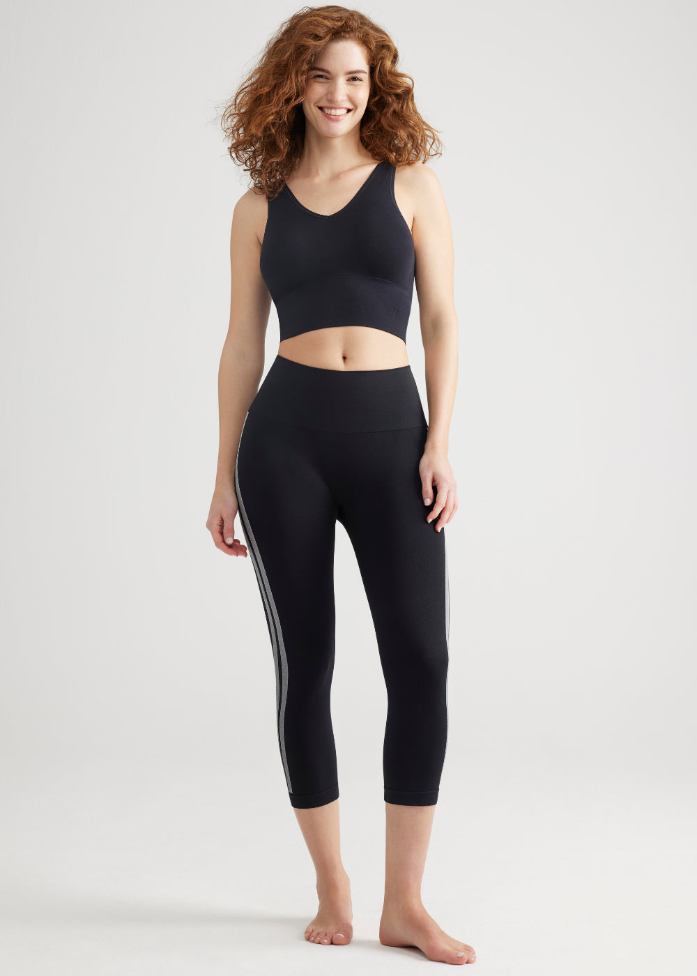 Morgan Seamless Cropped Capri Shaping Legging(Black and White Stripe,S/M)