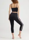 Morgan Seamless Cropped Capri Shaping Legging(Black and White Stripe,S/M)