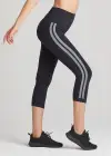 Morgan Seamless Cropped Capri Shaping Legging(Black and White Stripe,S/M)