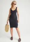 2-Way Smoothing Dress w/ Side Slits(Black,S)