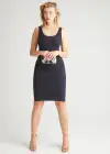 2-Way Smoothing Dress w/ Side Slits(Black,S)