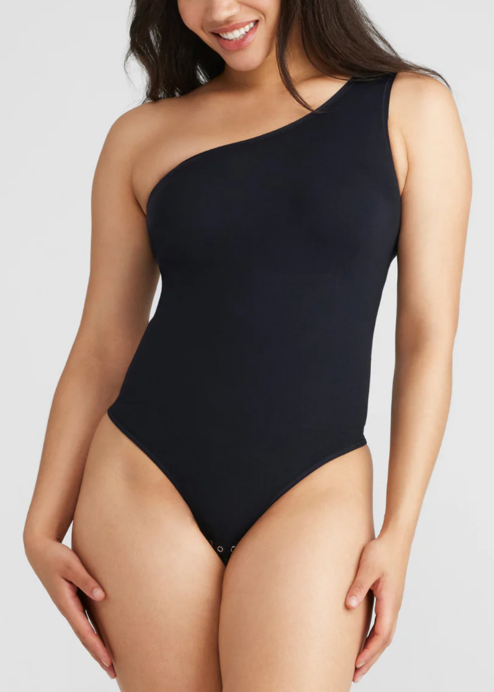 One Shoulder Shaping Thong Bodysuit - Yummie SoftServe™(Black,S/M)