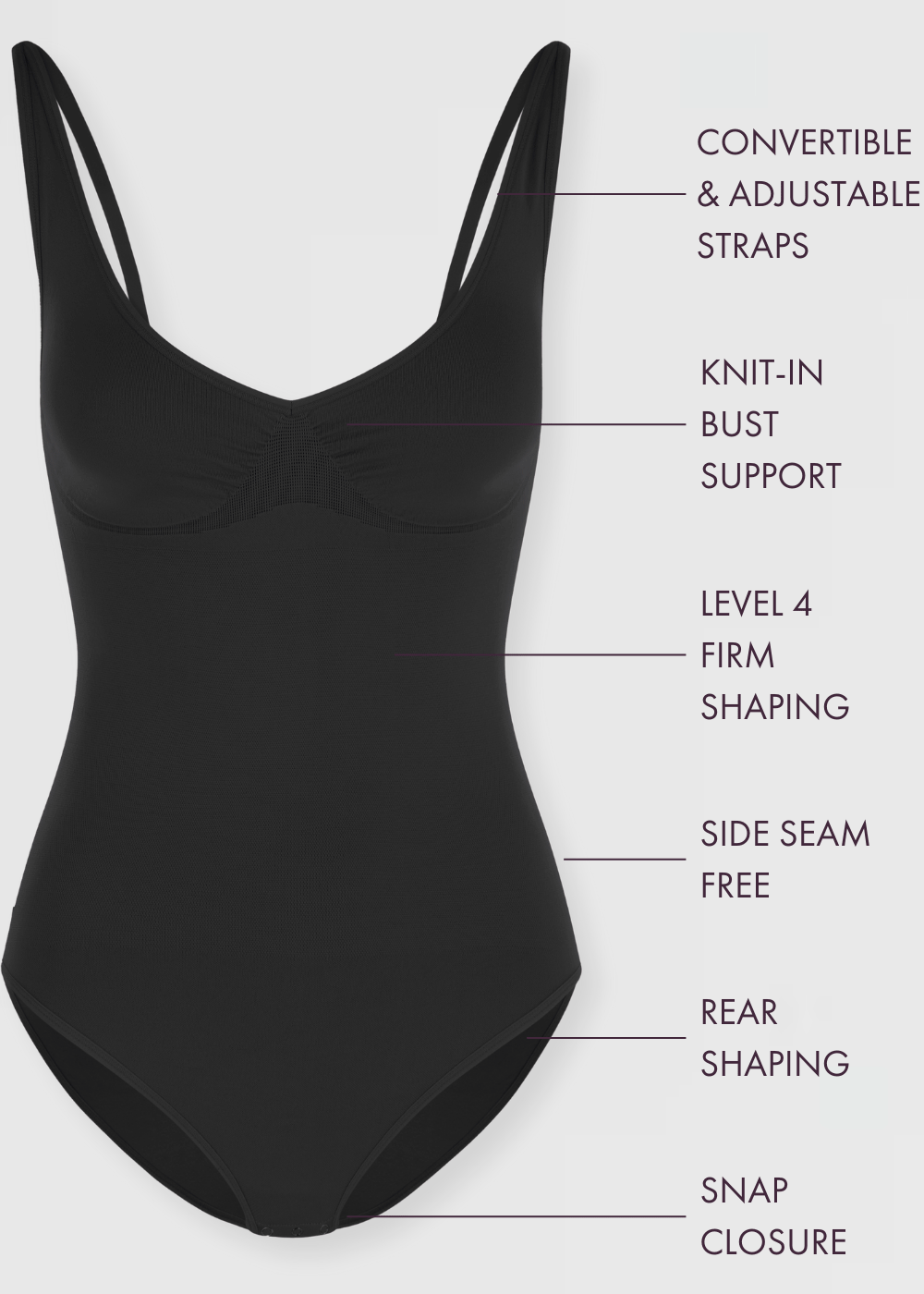 Bella Convertible V-Neck Shapewear Bodysuit(Black,S/M)