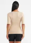 Willow V-Neck 3/4 Sleeve Shaping Top(Almond,S/M)