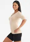 Willow V-Neck 3/4 Sleeve Shaping Top(Almond,S/M)