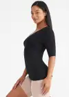 Willow V-Neck 3/4 Sleeve Shaping Top(Black,S/M)
